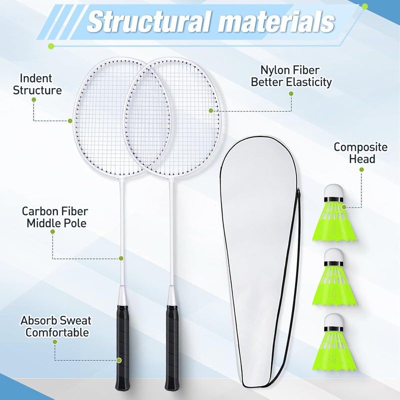 Chitidr 6 Packs Badminton Rackets Set Include 6 Lightweight Rackets 12 Nylon Plastic Shuttlecocks 3 Carrying Bags for Summer Outdoor Backyard Games Sports Beginners Adults - Image 3